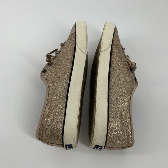 Sperry Top Sider Glitter Covered Sneakers Size 8 Womens Gold Slip On Canvas - Picture 5 of 8